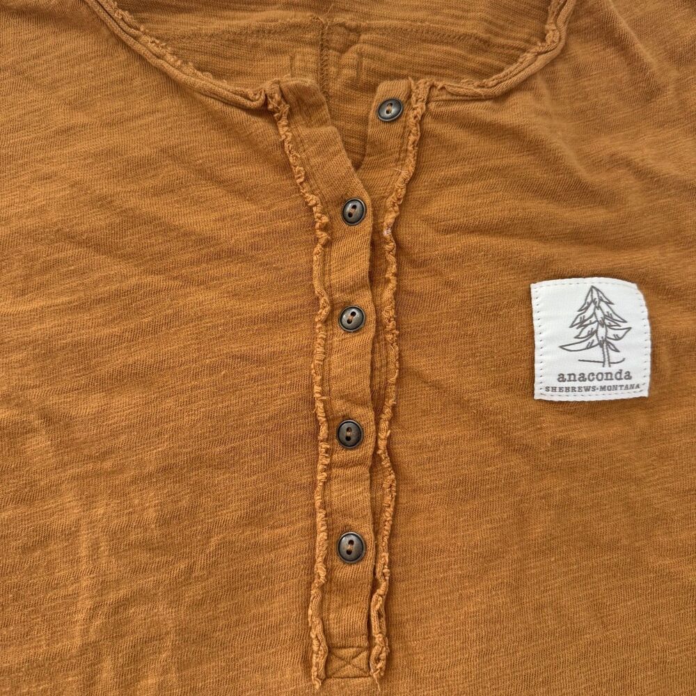 Techstyles Womens 1/4 Button Henley T-Shirt L Mustard Brown Casual Top - Picture 2 of 10